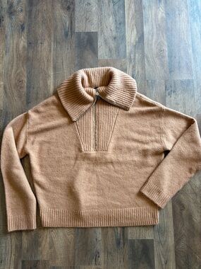Express Cozy Zip-Neck Pullover in Camel Tan size Small